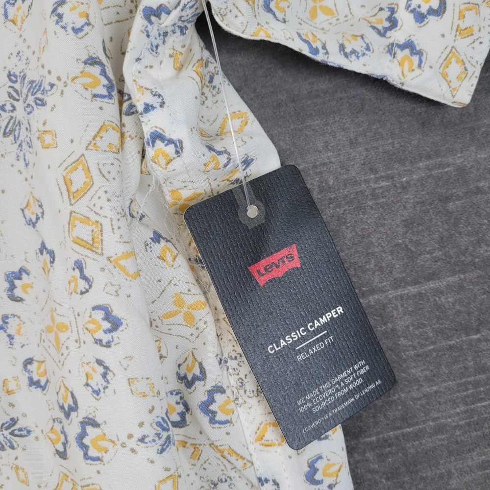 Levis Classic Camper Shirt Mens XL Relaxed Fit White Blue Yellow Geometric New - Picture 4 of 8
